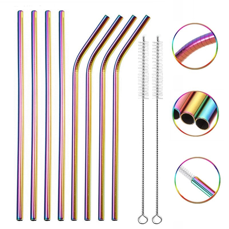 Stainless Steel Color Reusable Metal Straws Set with Cleaner Brush-Grand Kitchen