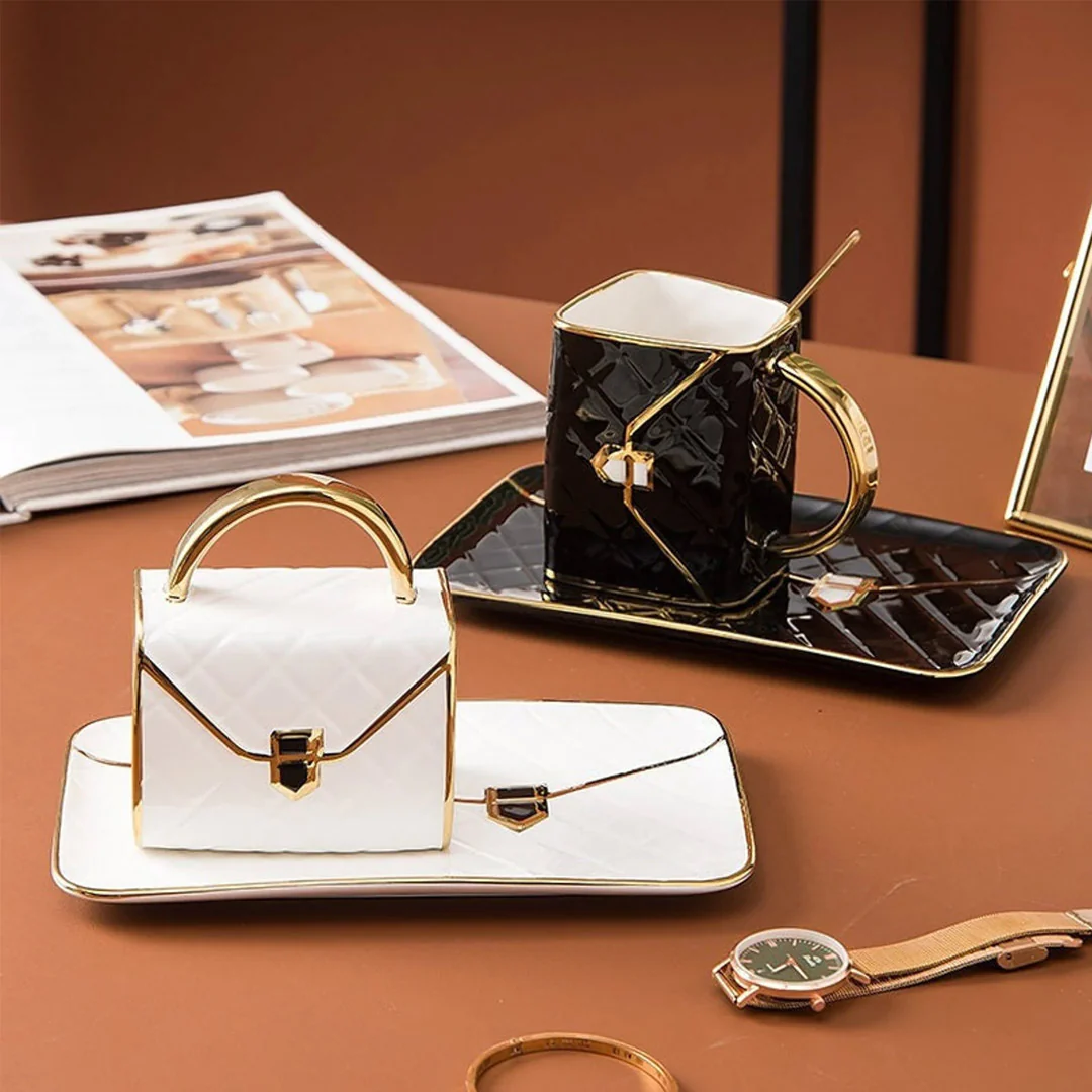 Handbag-Shaped Creative Mug With Saucer & Spoon-Grand Kitchen