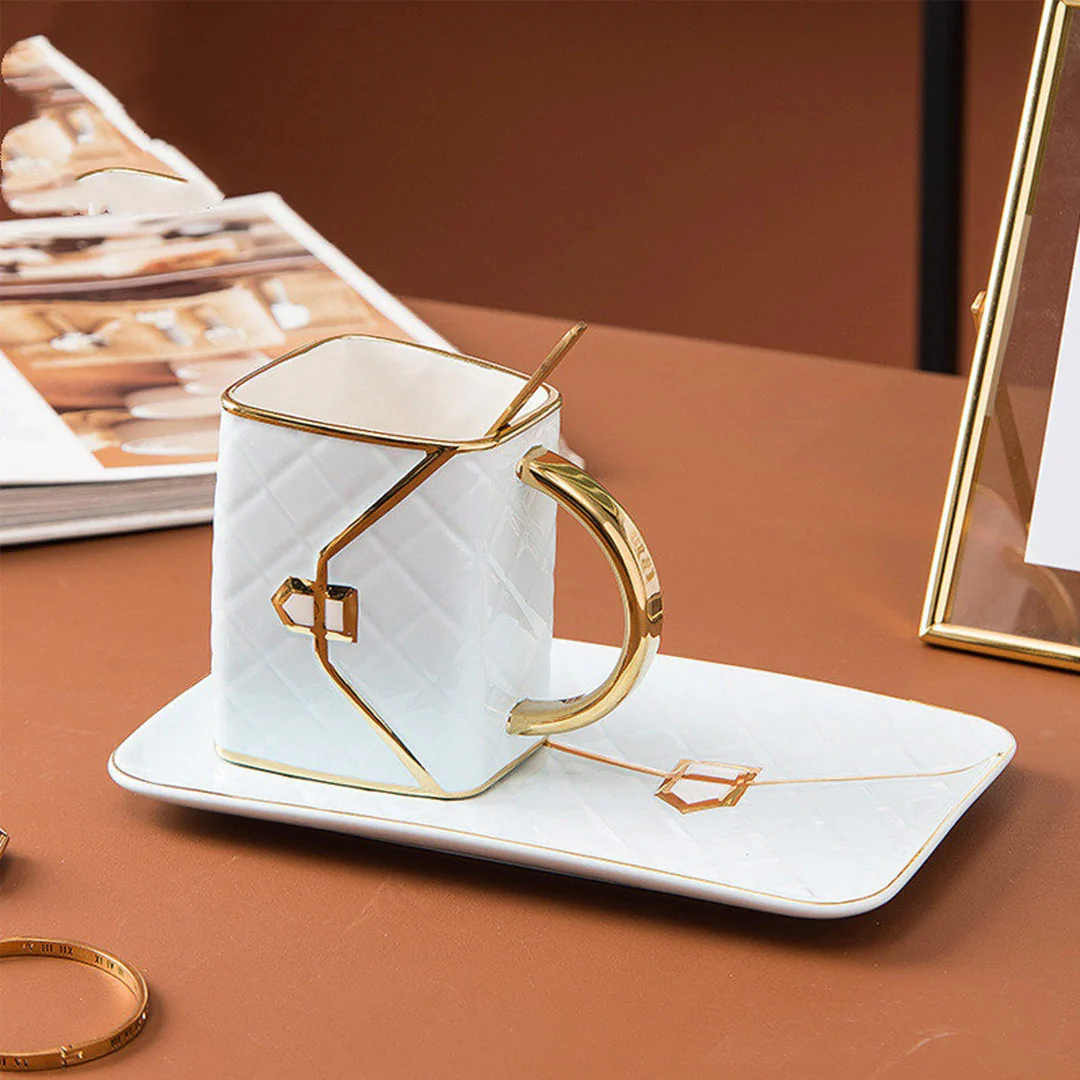 Handbag-Shaped Creative Mug With Saucer & Spoon-Grand Kitchen