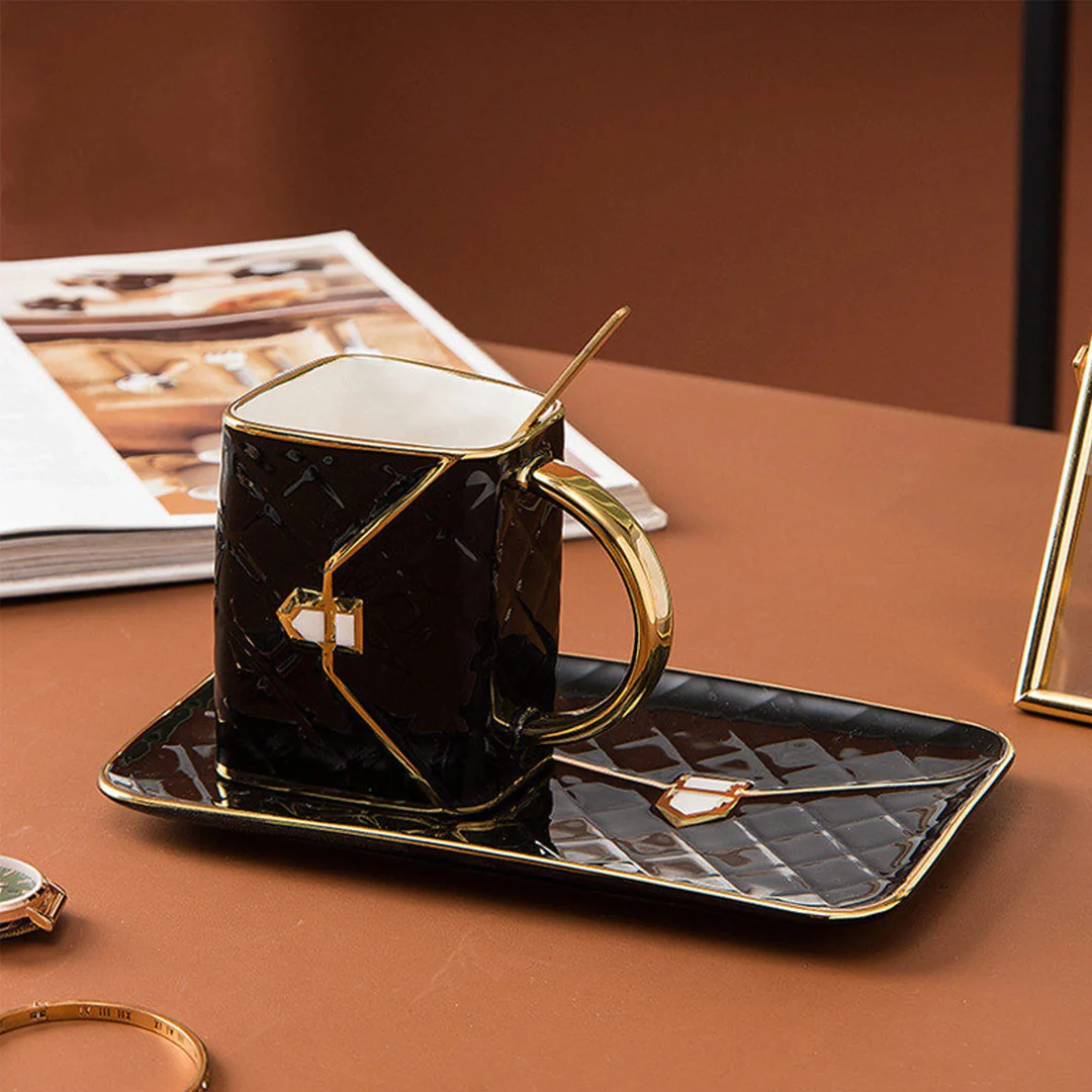 Handbag-Shaped Creative Mug With Saucer & Spoon-Grand Kitchen