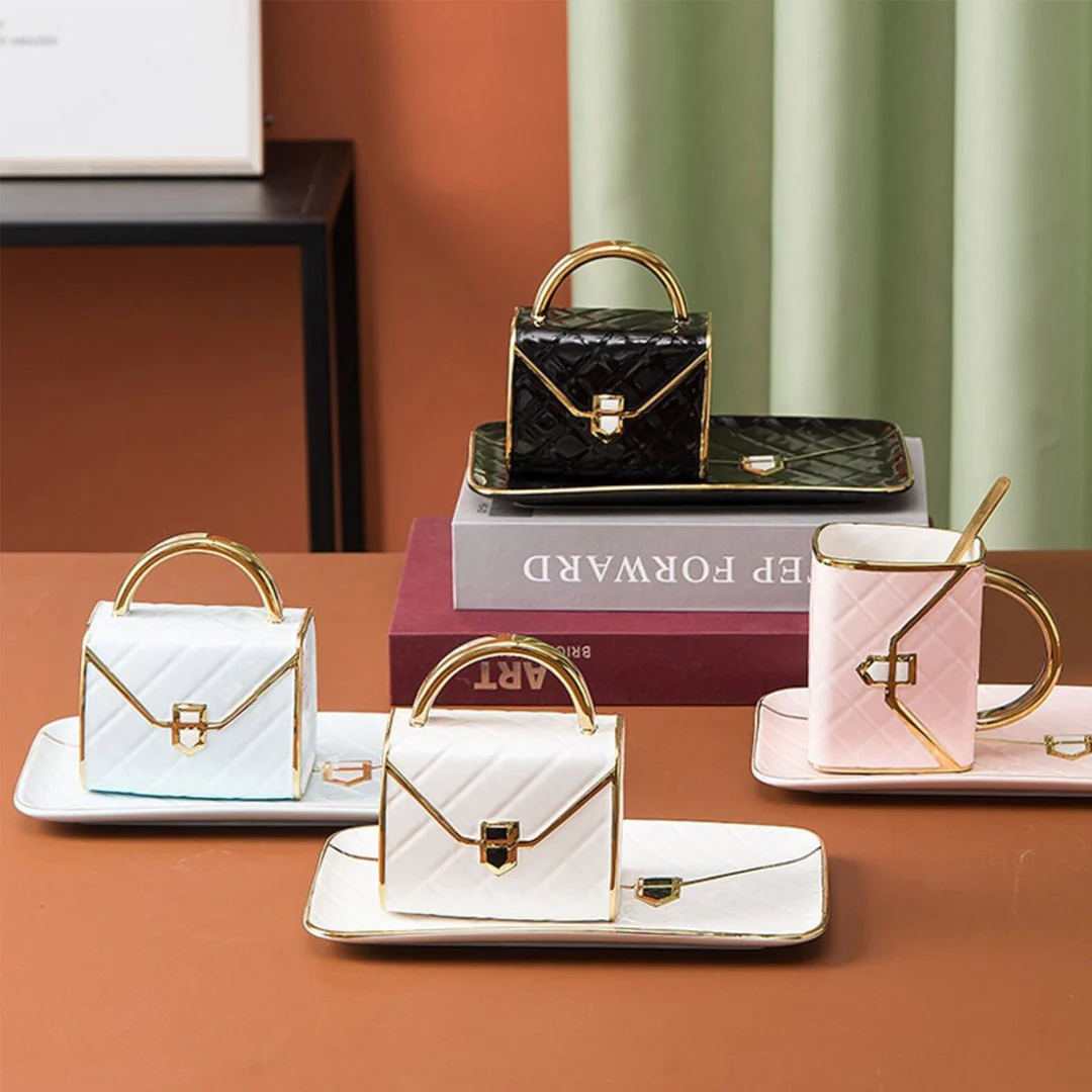 Handbag-Shaped Creative Mug With Saucer & Spoon-Grand Kitchen