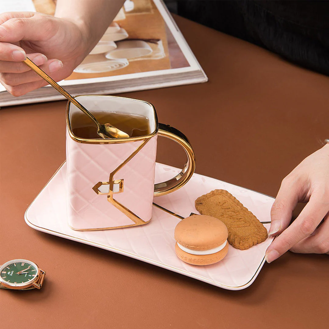 Handbag-Shaped Creative Mug With Saucer & Spoon-Grand Kitchen