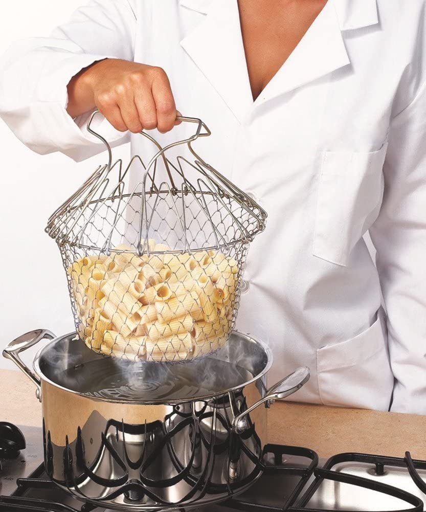 304 Stainless Steel Foldable Steam Rinse Strain Fry Basket Strainer -Grand Kitchen