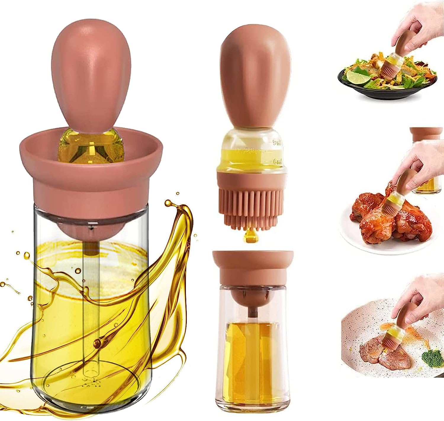 Glass Olive Oil Dispenser Bottle With Silicone Brush 2 In 1-Grand Kitchen