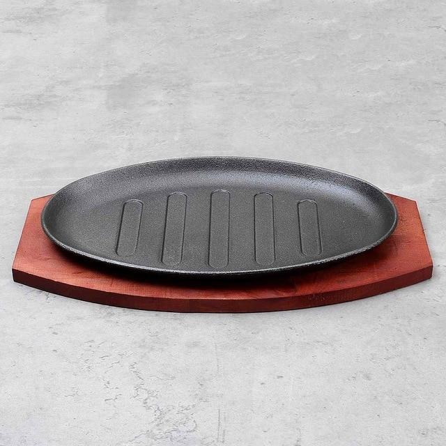 Cast Iron Sizzling Platter With Wooden Pan Holder-Grand Kitchen