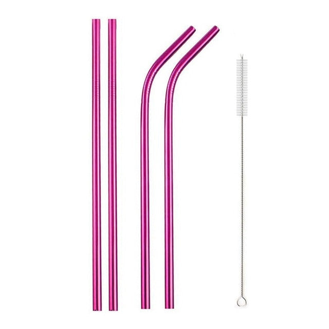 Stainless Steel Color Reusable Metal Straws Set with Cleaner Brush-Grand Kitchen