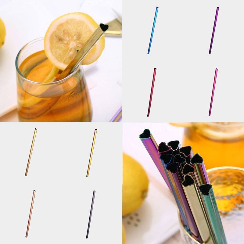 Straw Metal Straw Set Heart-shaped Bubble Tea Straws Stainless Steel-Grand Kitchen