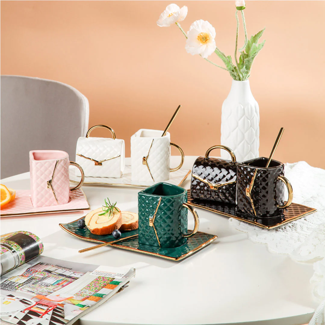 Handbag-Shaped Creative Mug With Saucer & Spoon-Grand Kitchen