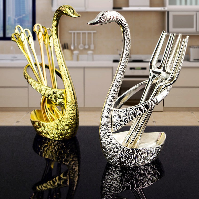 7pcs Swan Base Holder Fruit Forks Set Salad Dessert Tools Tableware-Grand Kitchen