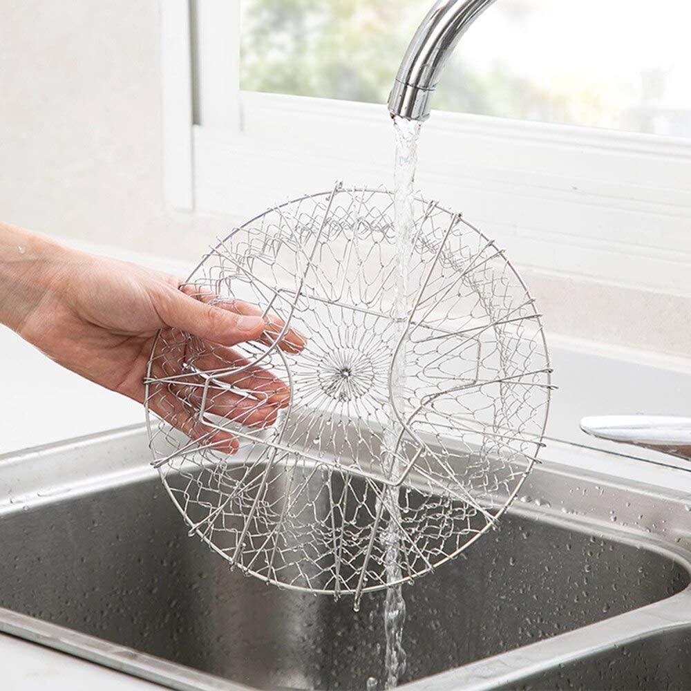 304 Stainless Steel Foldable Steam Rinse Strain Fry Basket Strainer -Grand Kitchen