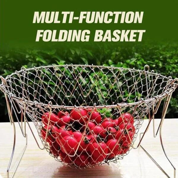 304 Stainless Steel Foldable Steam Rinse Strain Fry Basket Strainer -Grand Kitchen