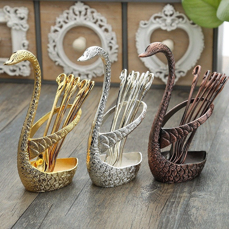7pcs Swan Base Holder Fruit Forks Set Salad Dessert Tools Tableware-Grand Kitchen