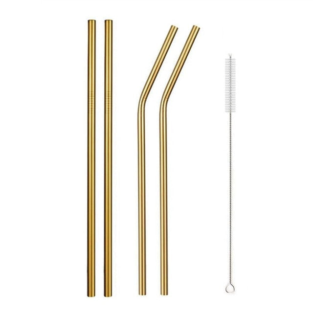 Stainless Steel Color Reusable Metal Straws Set with Cleaner Brush-Grand Kitchen
