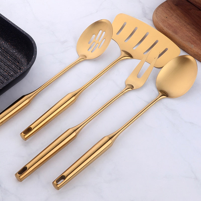 Stainless Steel Long Handle  Gold Cooking Utensils -Grand Kitchen