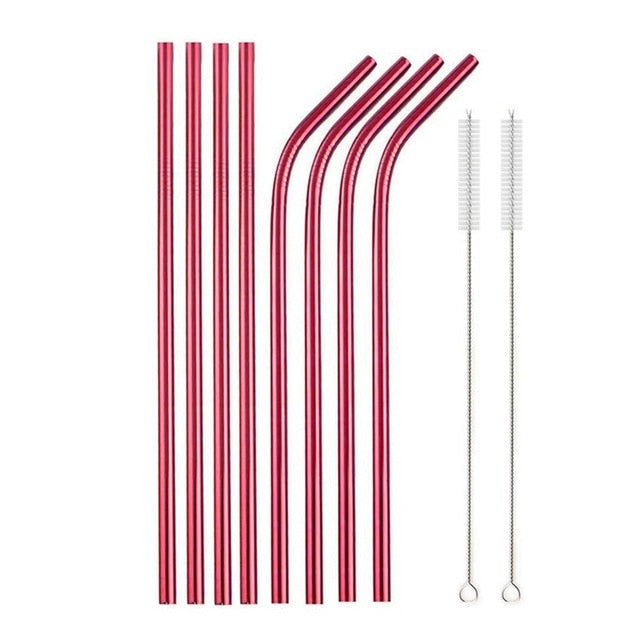 Stainless Steel Color Reusable Metal Straws Set with Cleaner Brush-Grand Kitchen