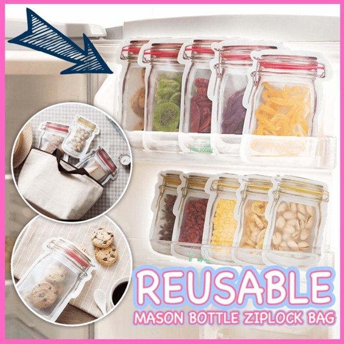 Reusable Mason Bottle Ziplock Bags