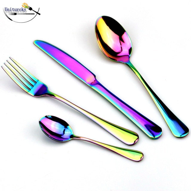 Dinnerware Set Colorful Rainbow Knife Fork Teaspoon Dishwasher Safe-Grand Kitchen