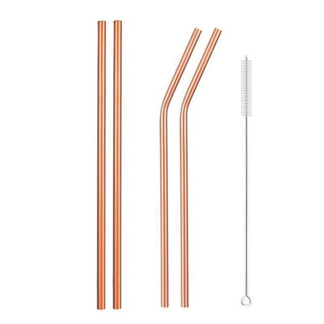 Stainless Steel Color Reusable Metal Straws Set with Cleaner Brush-Grand Kitchen