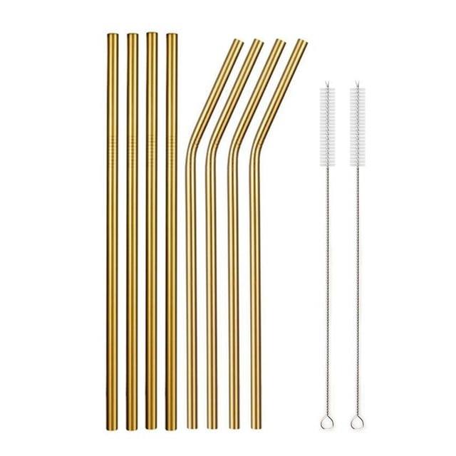 Stainless Steel Color Reusable Metal Straws Set with Cleaner Brush-Grand Kitchen