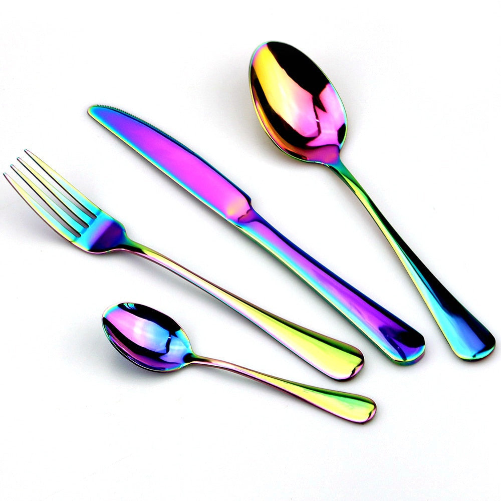 Dinnerware Set Colorful Rainbow Knife Fork Teaspoon Dishwasher Safe-Grand Kitchen