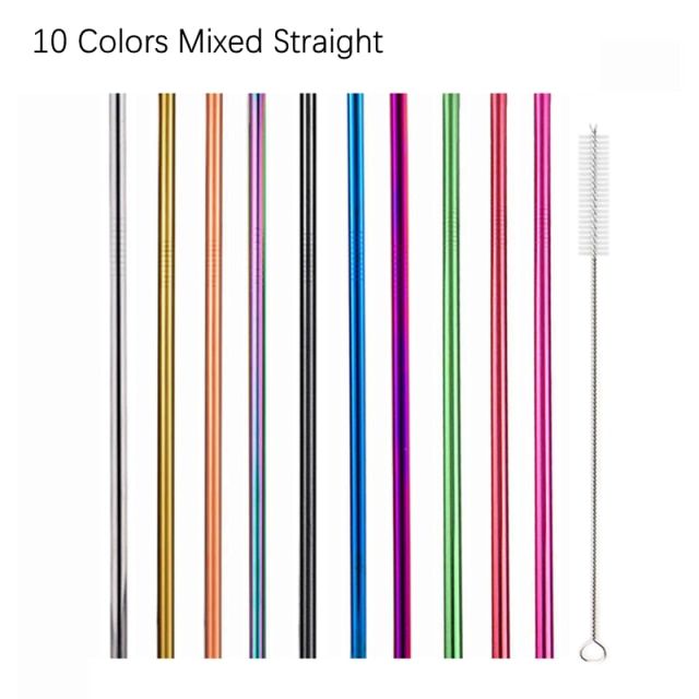 Stainless Steel Color Reusable Metal Straws Set with Cleaner Brush-Grand Kitchen
