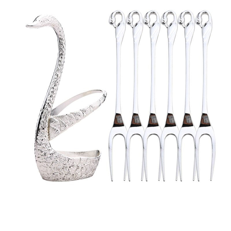 7pcs Swan Base Holder Fruit Forks Set Salad Dessert Tools Tableware-Grand Kitchen