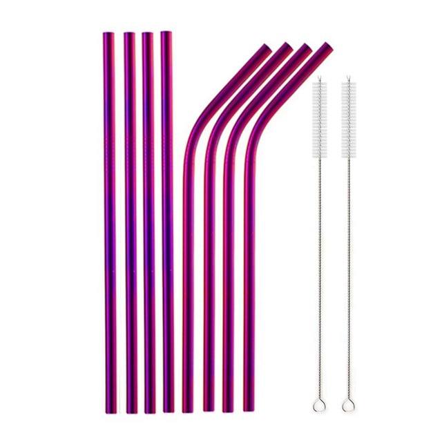 Stainless Steel Color Reusable Metal Straws Set with Cleaner Brush-Grand Kitchen