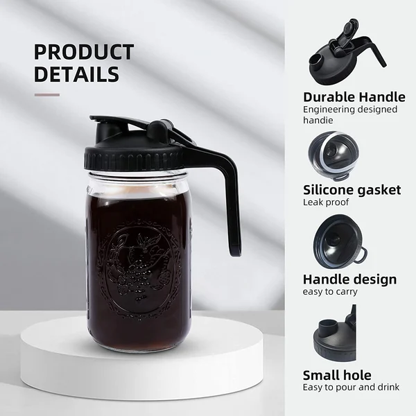 Pour & Store Pitcher Lid with Handle for Mason Jars-Grand Kitchen