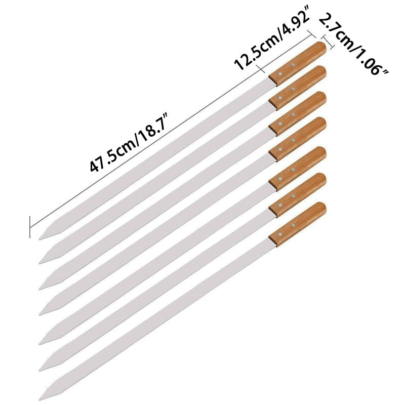 BBQ Skewers Barbecue Grill Forks Long Handle Flat BBQ Accessories Tool-Grand Kitchen