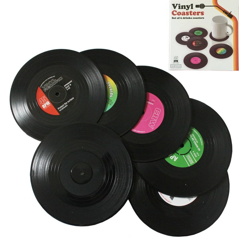 6pcs Vinyl Record Heat-resistant Nonslip Coasters-Grand Kitchen