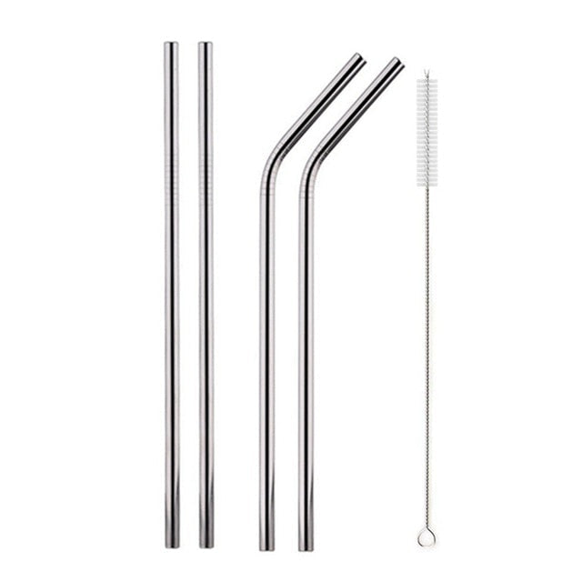 Stainless Steel Color Reusable Metal Straws Set with Cleaner Brush-Grand Kitchen