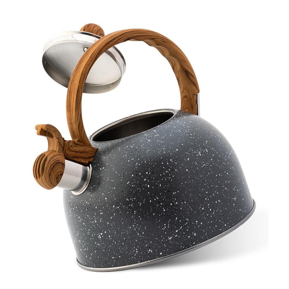 85oz Black Stainless Steel Kettle Teapot With Wood Grain Handle-Grand Kitchen