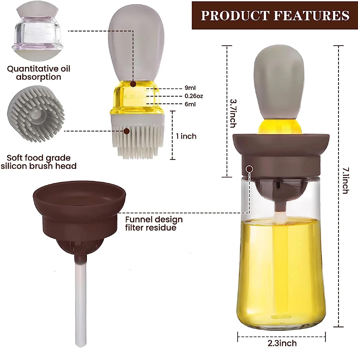 Glass Olive Oil Dispenser Bottle With Silicone Brush 2 In 1-Grand Kitchen