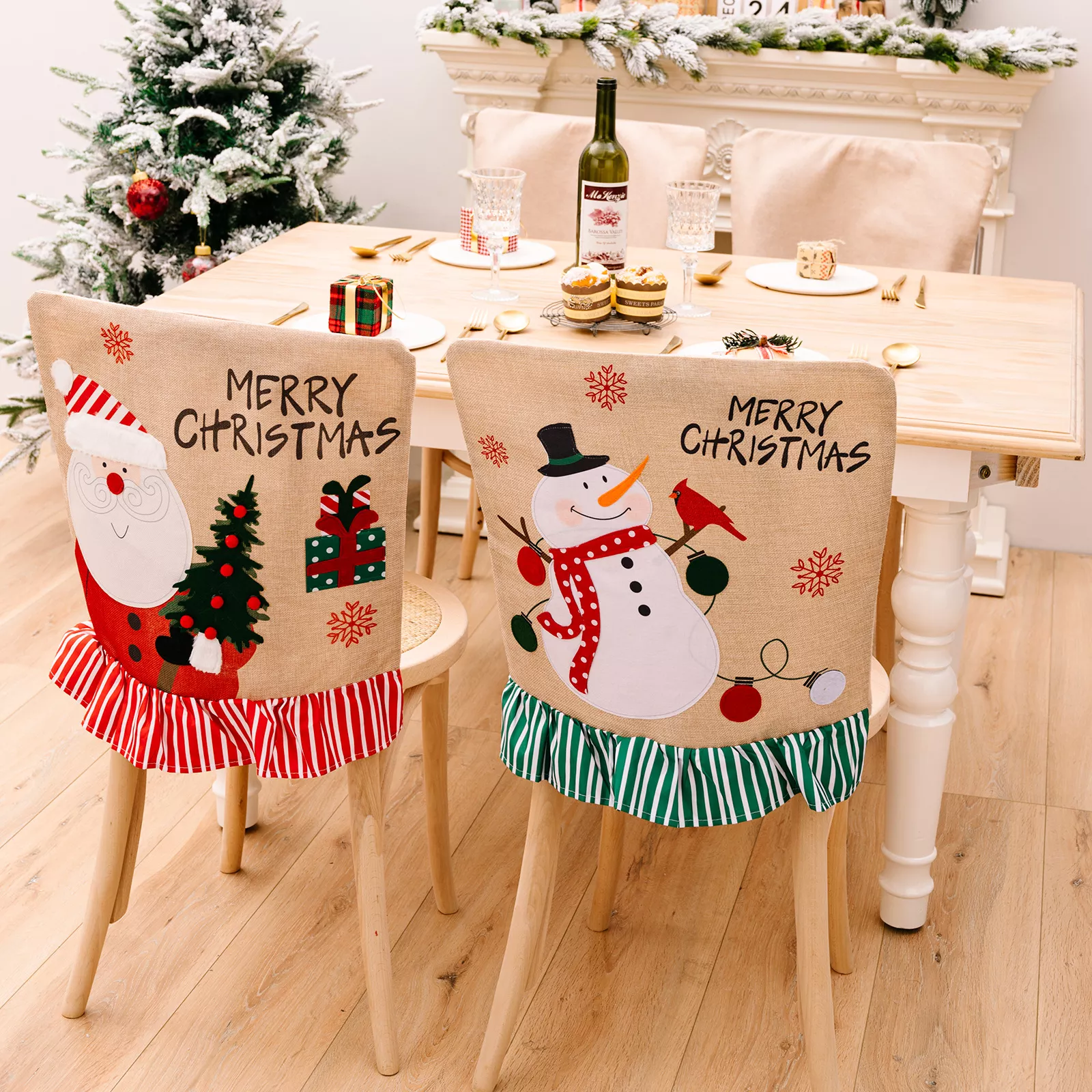 Christmas Burlap Chair Cover Decoration