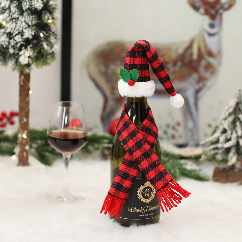 Red Wine Bottle Stopper Kitchen Christmas Decor Set