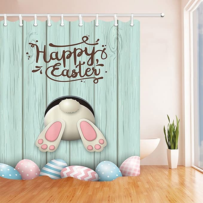 White Bunny Fabric Shower Curtain
