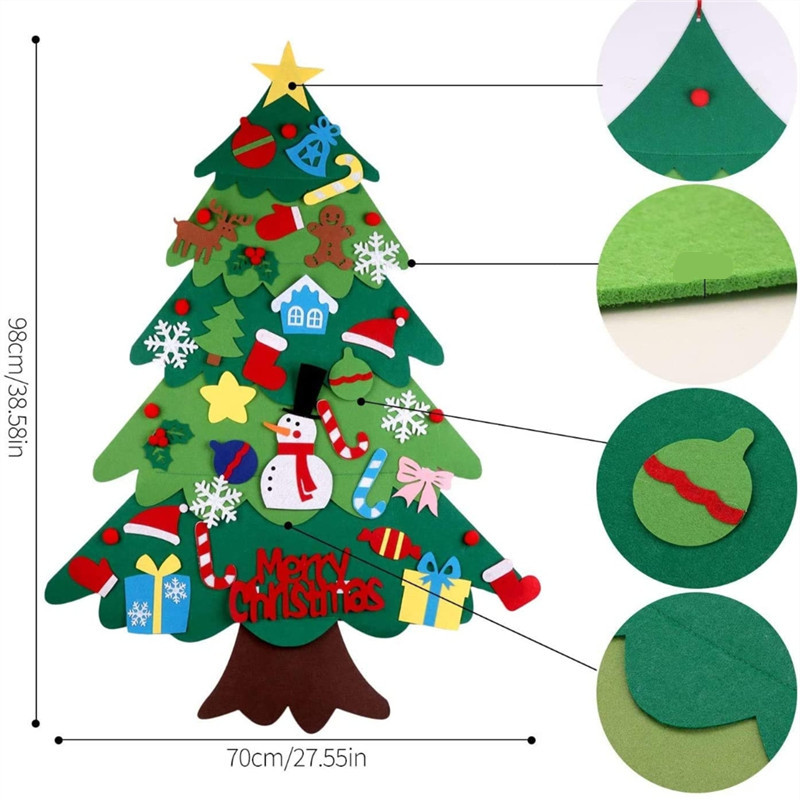 🧒🎄Felt Christmas Tree Set With 32PCS Ornaments Wall Hanging Tree & 35LED String Lights