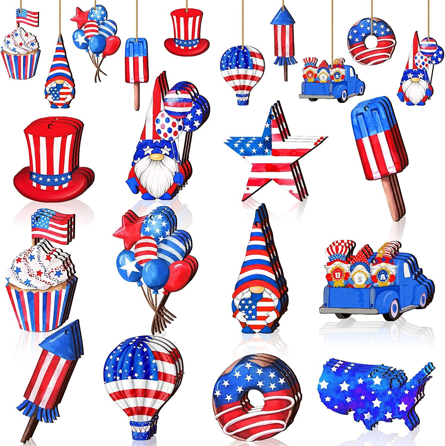 36 Pcs Patriotic Wooden Vintage Hanging Ornaments-  Independence Day