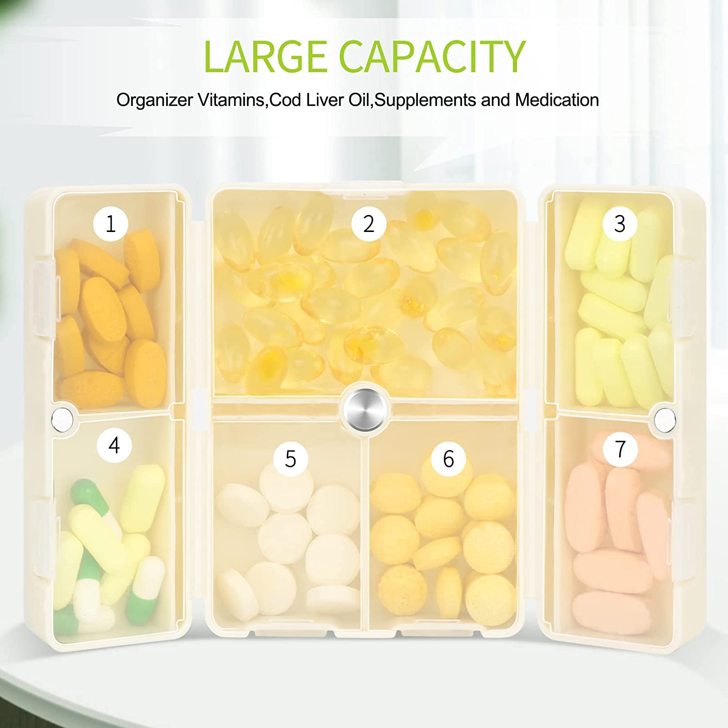 7 Compartments Portable Pill Case Travel Pill Organizer