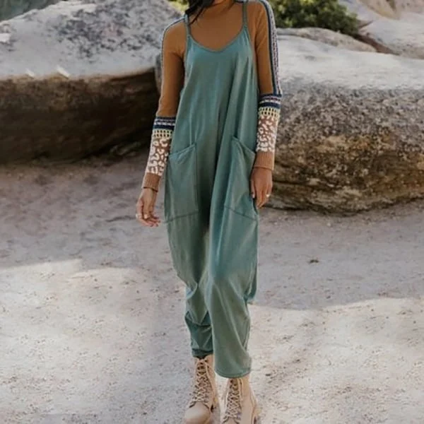 Wide Leg Jumpsuit with Pockets (Buy 2 Free Shipping)