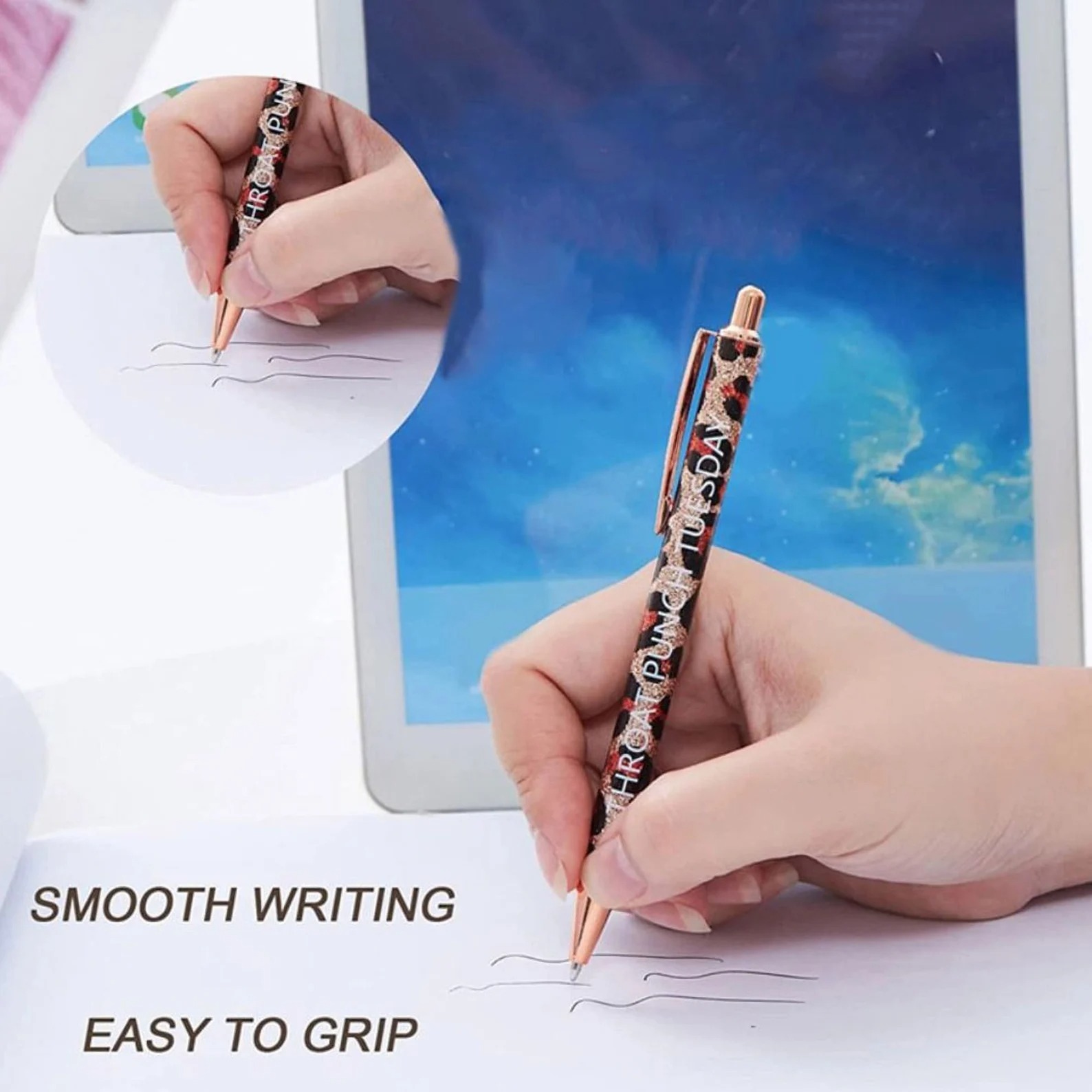 Ultimate Funny Set of Gold Leopard Print Glitter Pen（1 Set of 7 Pcs）