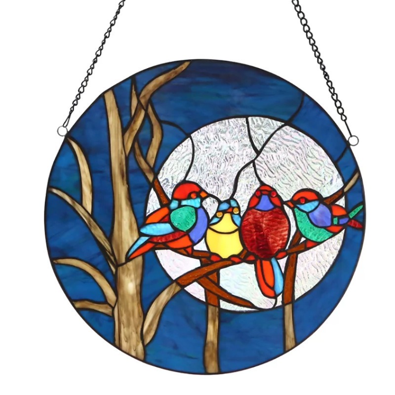 Decorative Painted Stained Birds Window Hanging