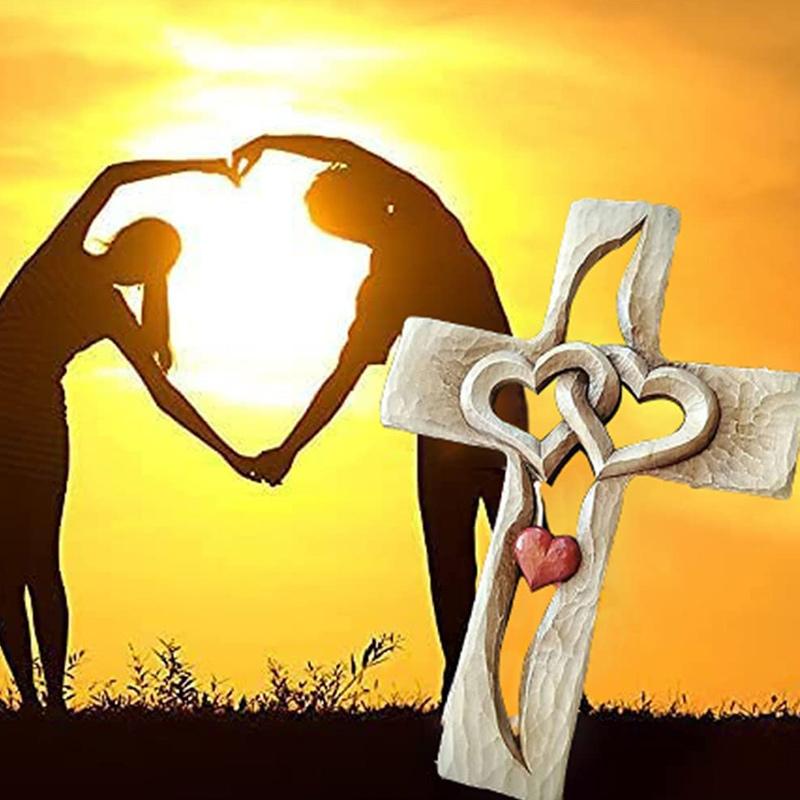 Carved Wooden Cross - Intertwined Hearts💞