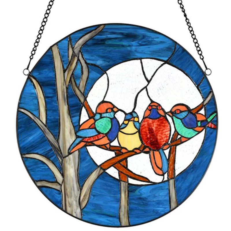 Decorative Painted Stained Birds Window Hanging