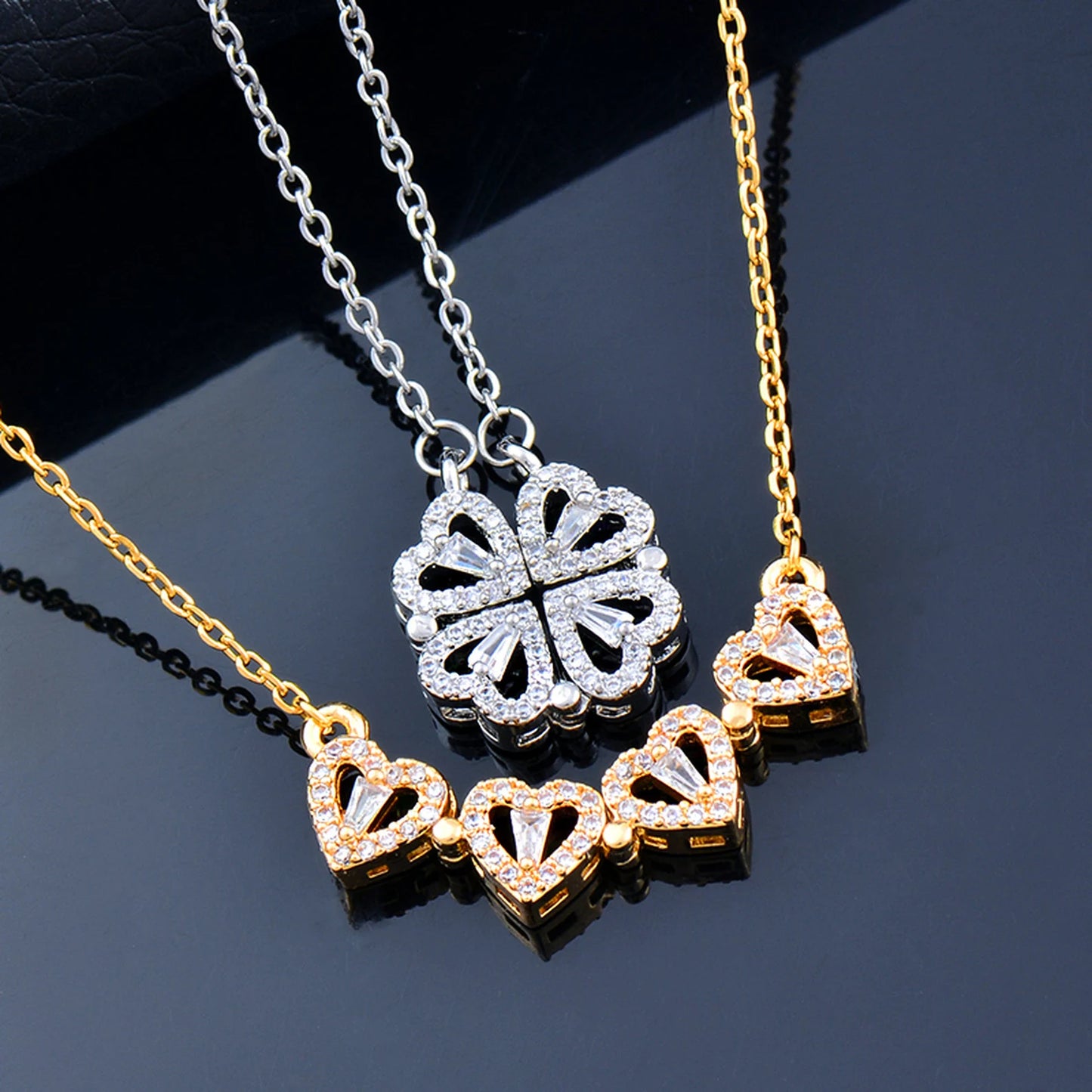 💖Lucky Heart and Four Leaf Clover Convertible Pendant Necklace 🍀