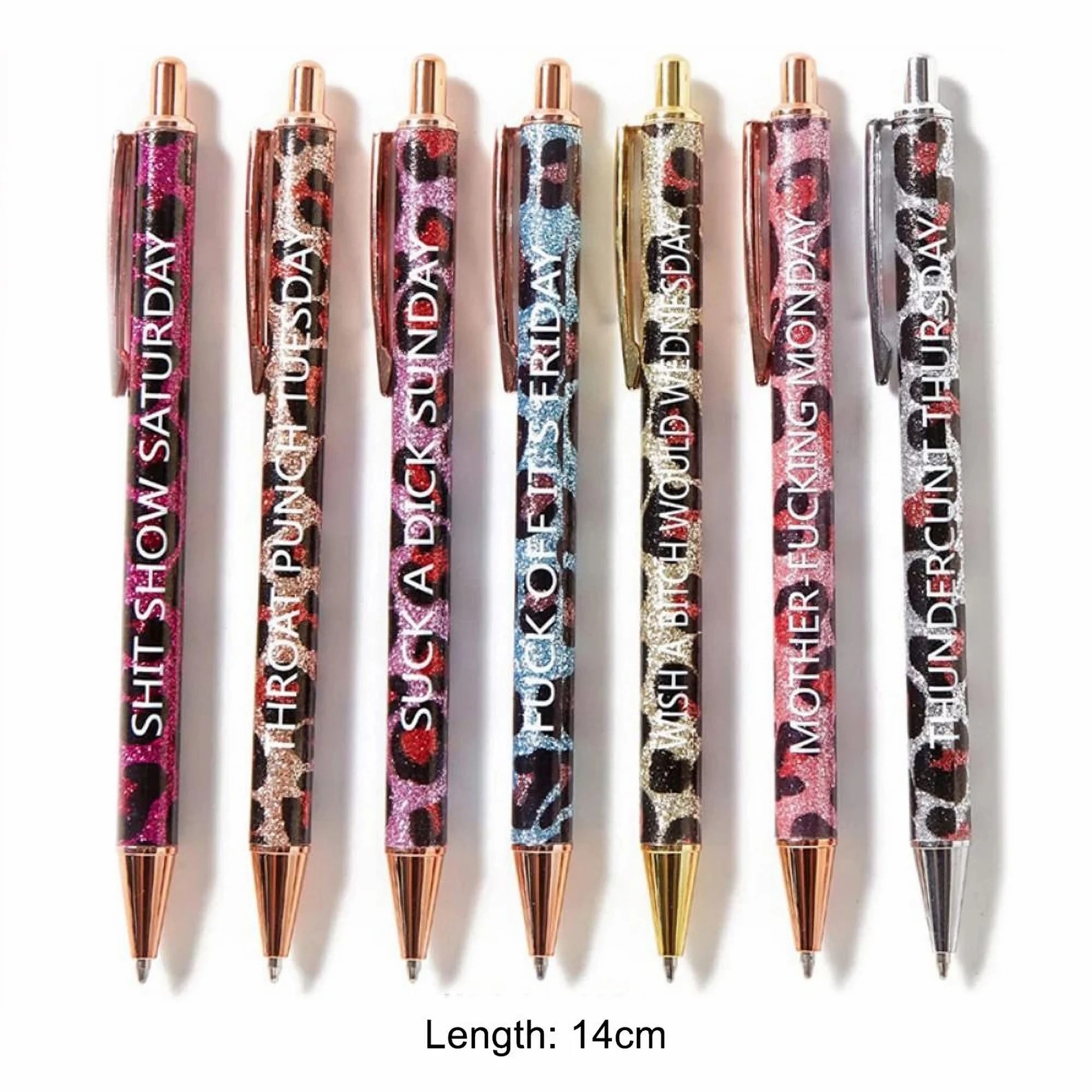 Ultimate Funny Set of Gold Leopard Print Glitter Pen（1 Set of 7 Pcs）