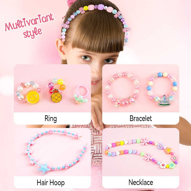 DIY Beads Set with 24 Different Types and Shapes Colorful Acrylic Beads in a Box for Children Necklace and Bracelet Crafts