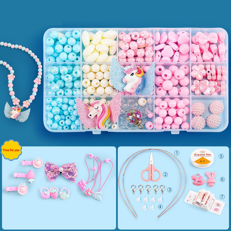 DIY Beads Set with 24 Different Types and Shapes Colorful Acrylic Beads in a Box for Children Necklace and Bracelet Crafts