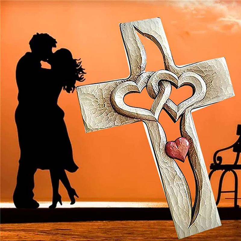 Carved Wooden Cross - Intertwined Hearts💞