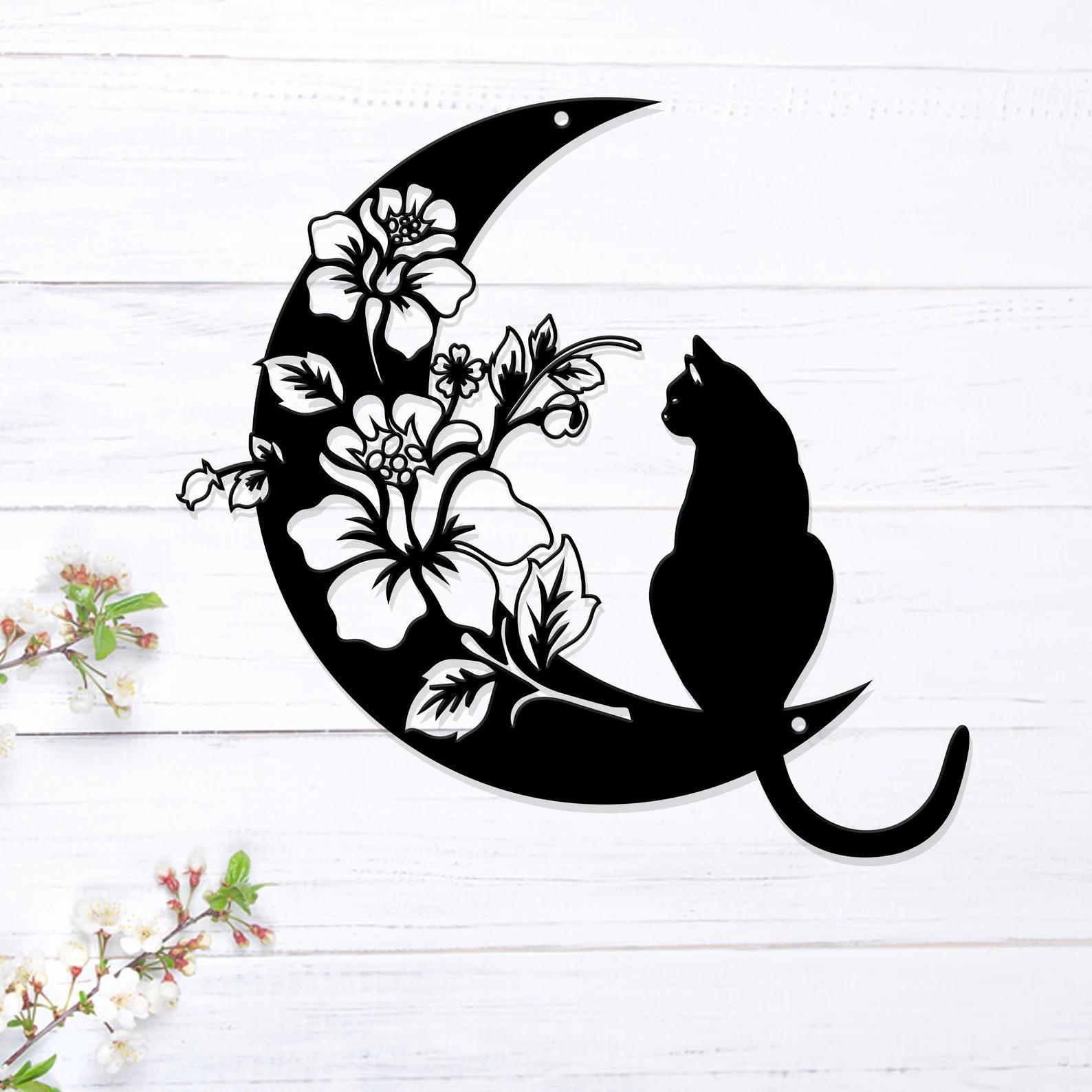 Cat and Moon Metal Wall Art